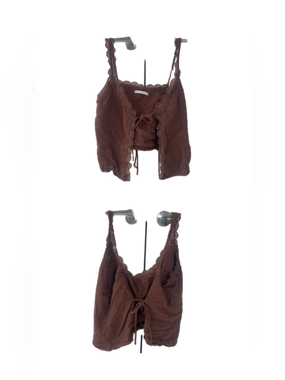 Abercrombie & Fitch Brown Lace-Trim Tie-Front Cami